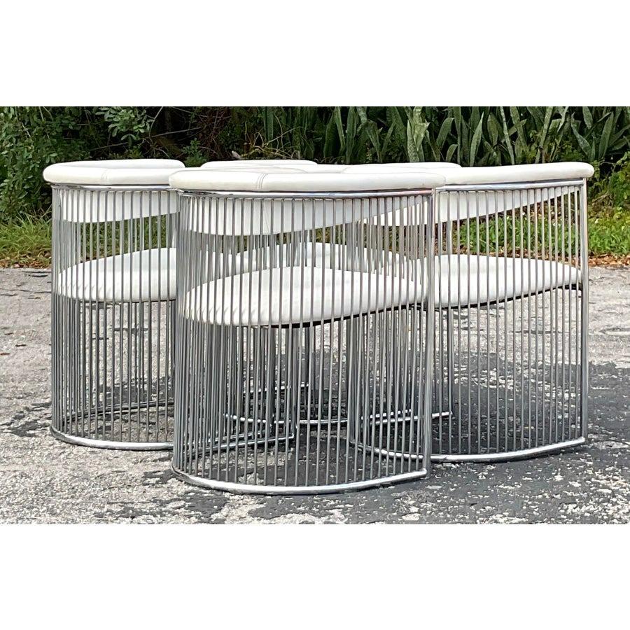 Vintage Mid-Century Modern Chrome Tub Dining Chairs After Plattner - Set of 4 In Good Condition For Sale In west palm beach, FL
