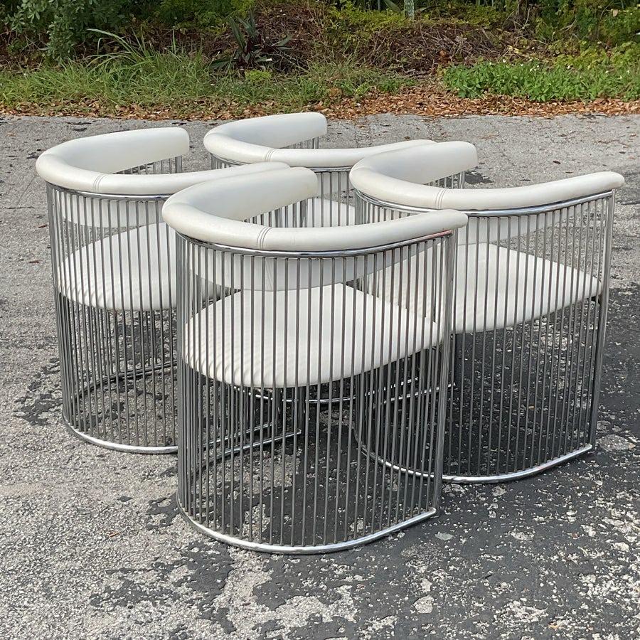 20th Century Vintage Mid-Century Modern Chrome Tub Dining Chairs After Plattner - Set of 4 For Sale