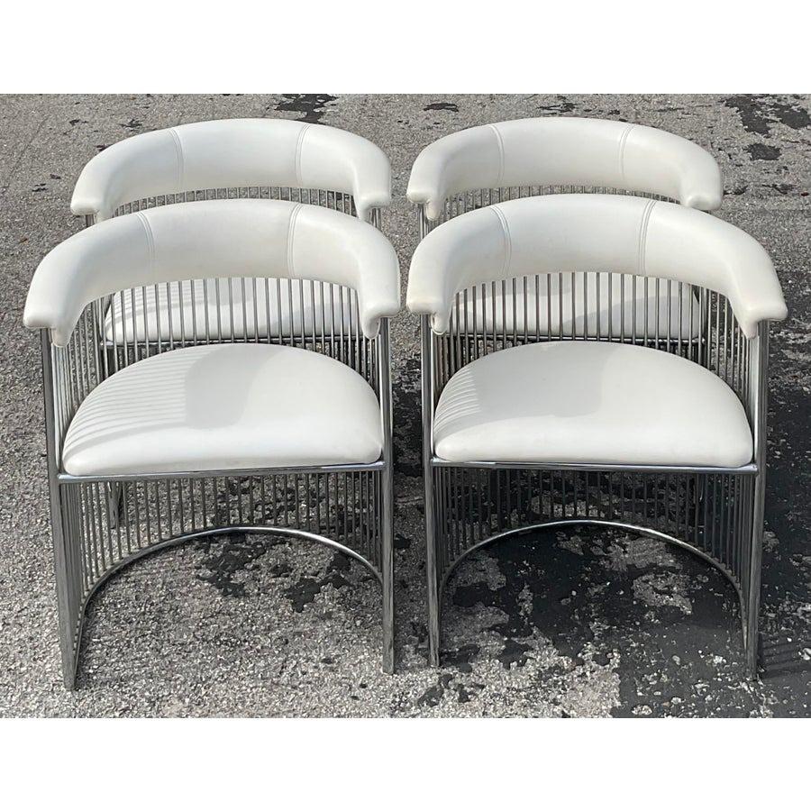 Vintage Mid-Century Modern Chrome Tub Dining Chairs After Plattner - Set of 4 For Sale 2