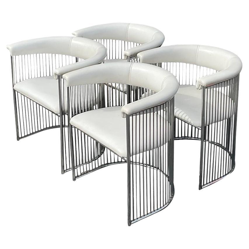 Vintage Mid-Century Modern Chrome Tub Dining Chairs After Plattner - Set of 4 For Sale