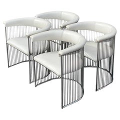 Vintage Mid-Century Modern Chrome Tub Dining Chairs After Plattner - Set of 4