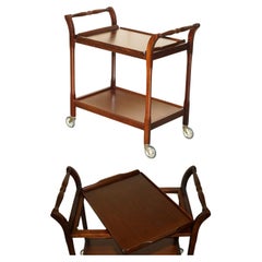 VINTAGE MID CENTURY MODERN CIR 1970's HARDWOOD TROLLEY TABLE WITH REMOVABLE TRAY