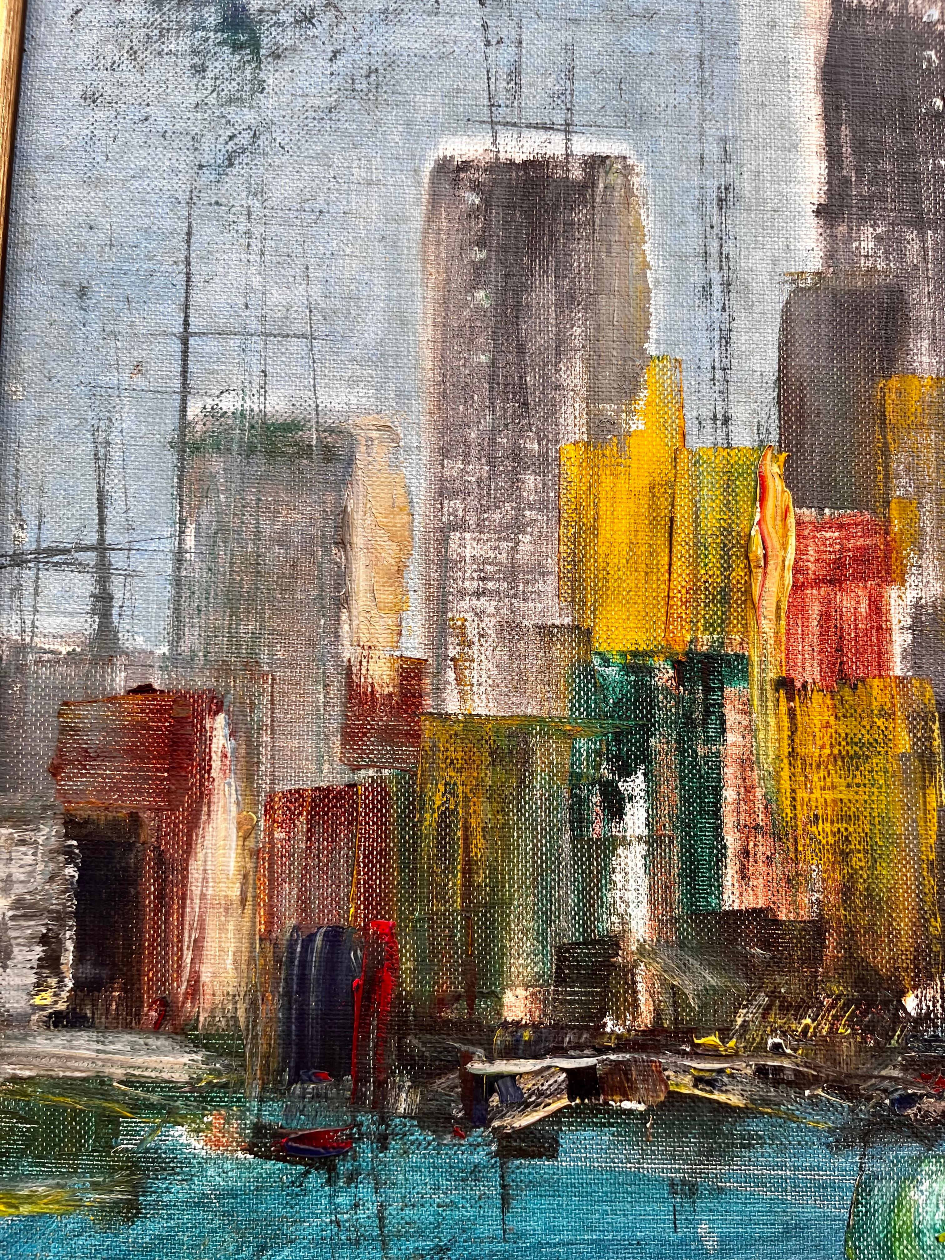 Peinture de paysage urbain moderne du milieu du siècle « Skyline v » signée M. Baker en vente 4