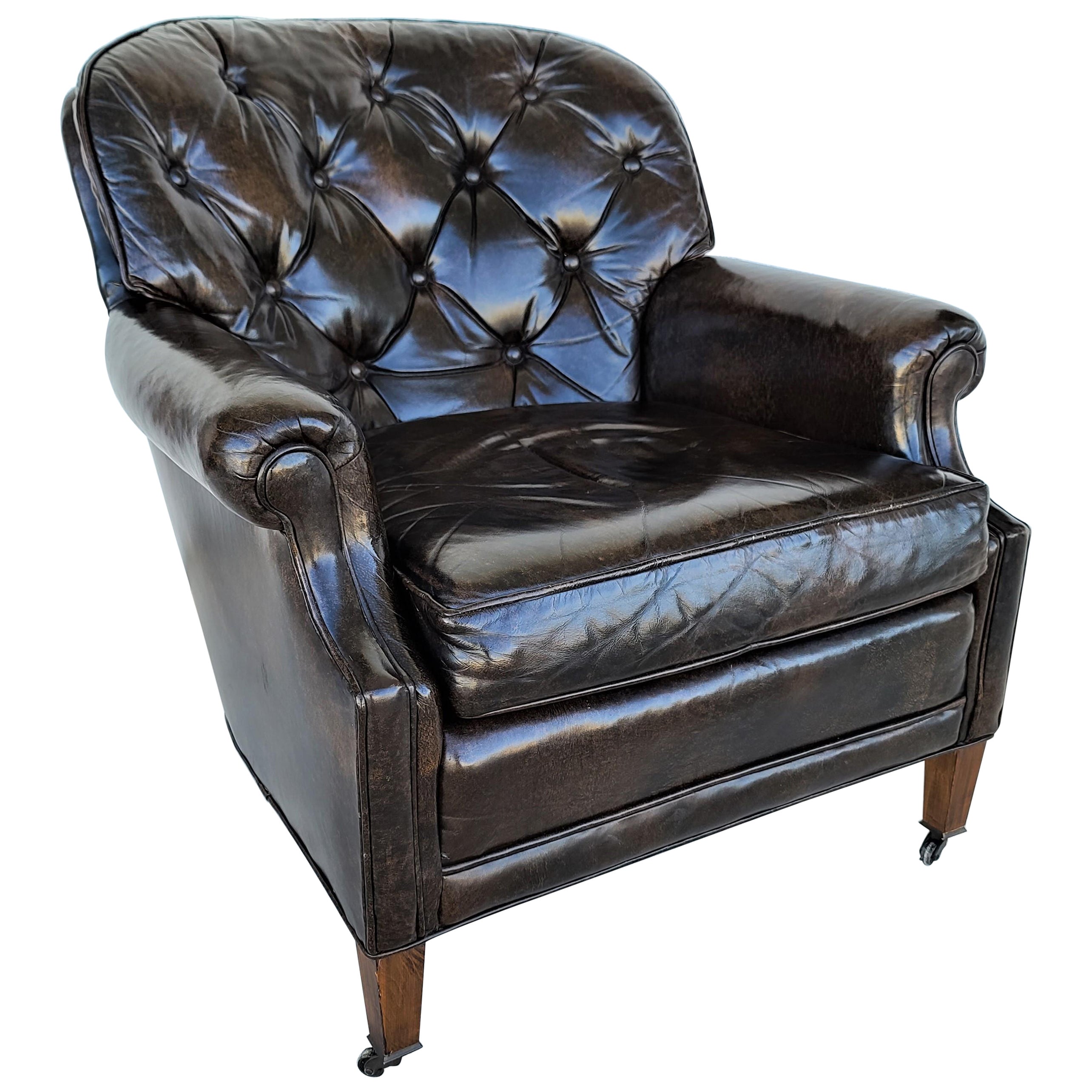 Vintage Mid Century Modern Classic Porters of Racine Tufted Leather Lounge Chair