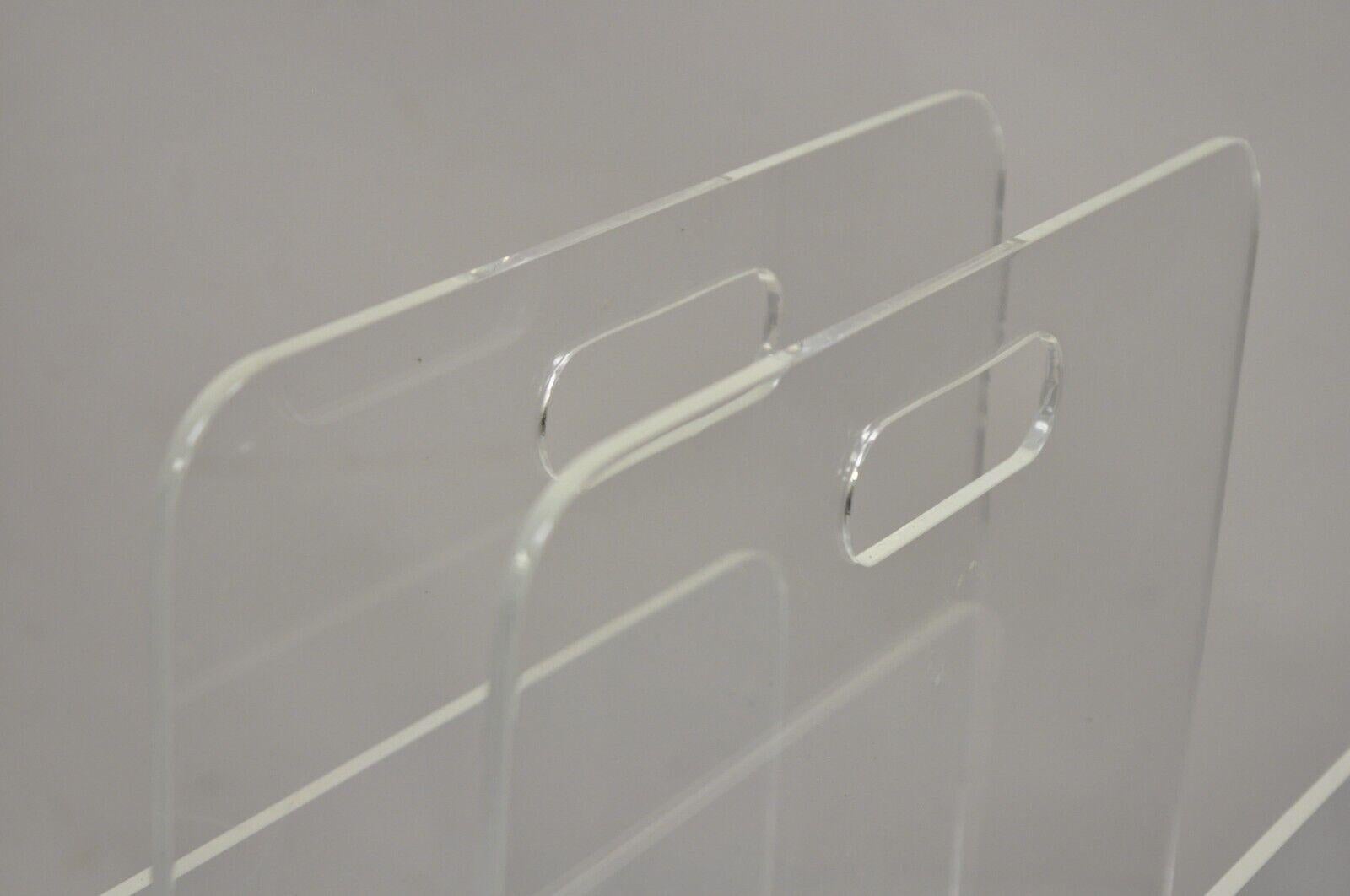 Late 20th Century Vintage Mid Century Modern Clear Acrylic Lucite Magazine Rack Holder For Sale