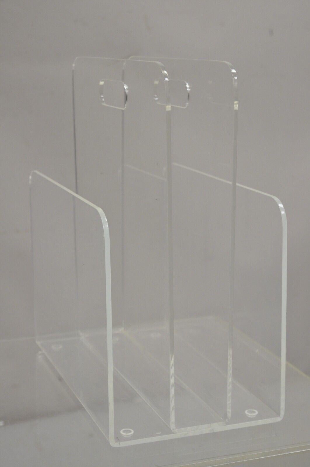 Vintage Mid Century Modern Clear Acrylic Lucite Magazine Rack Holder For Sale 1