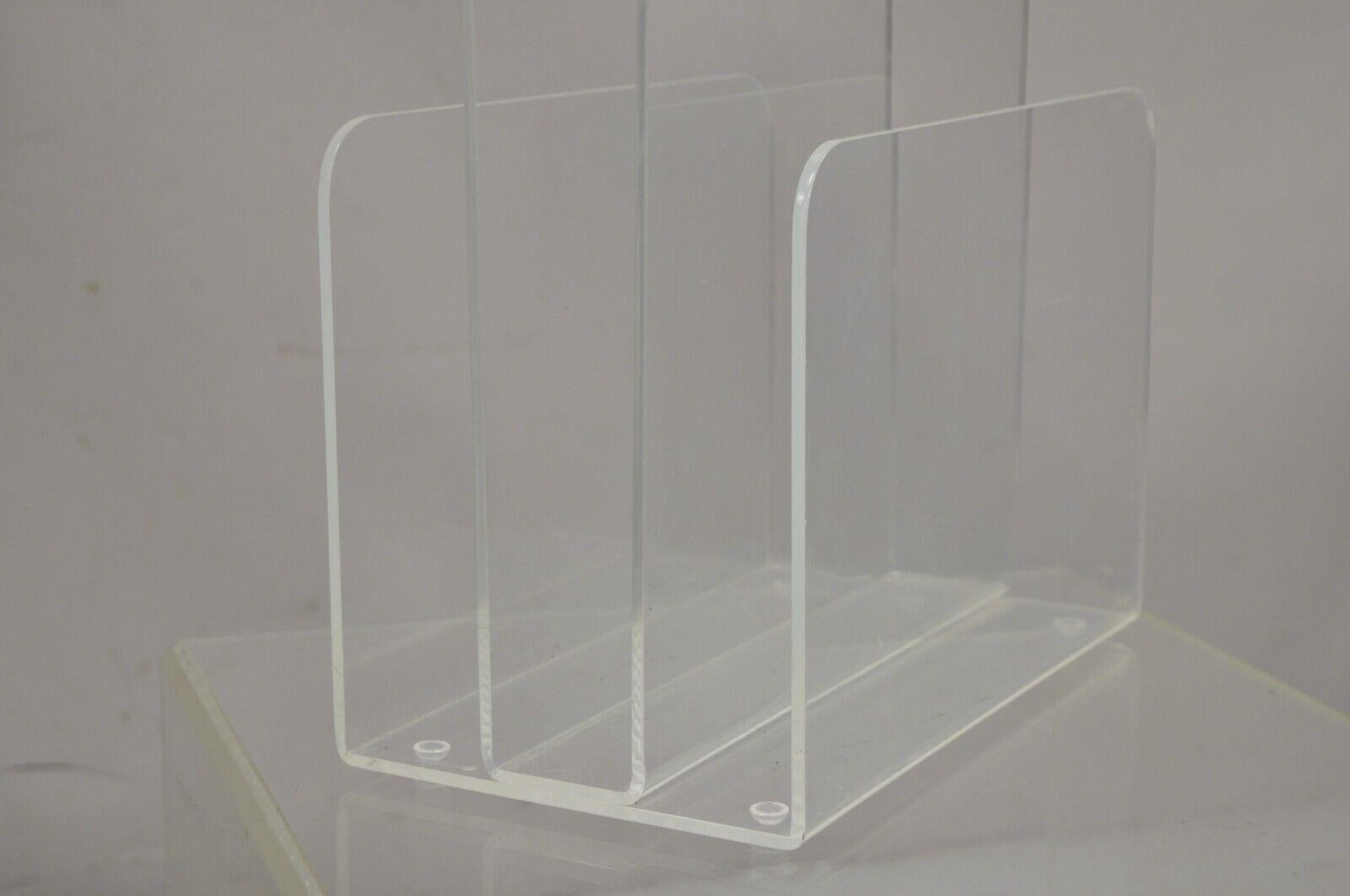 Vintage Mid Century Modern Clear Acrylic Lucite Magazine Rack Holder For Sale 2