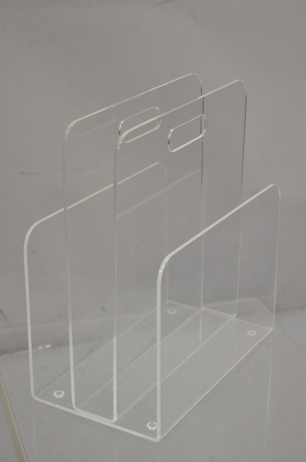 Vintage Mid Century Modern Clear Acrylic Lucite Magazine Rack Holder For Sale 4