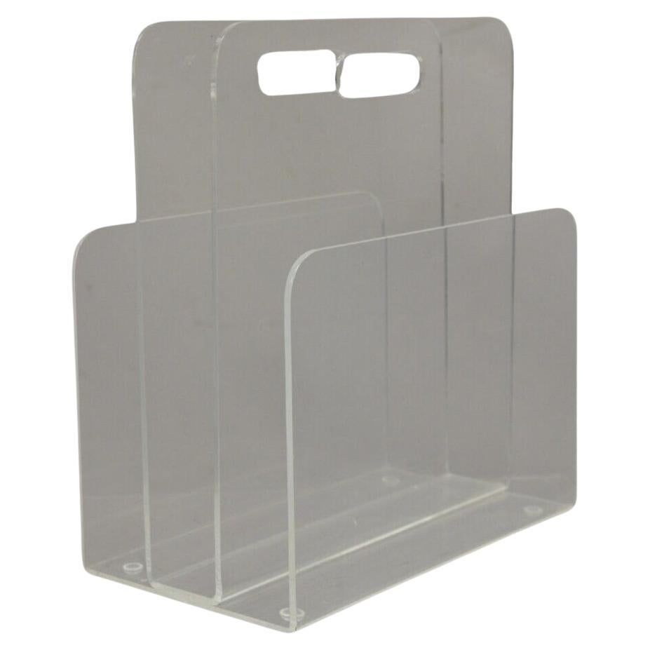 Vintage Mid Century Modern Clear Acrylic Lucite Magazine Rack Holder For Sale