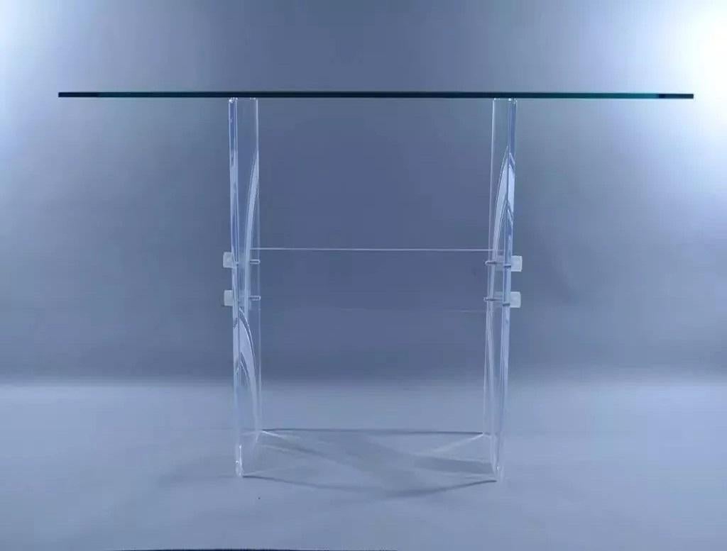 Vintage Mid Century Modern Clear Etched Lucite & Glass Console Hall Sofa Table For Sale 5