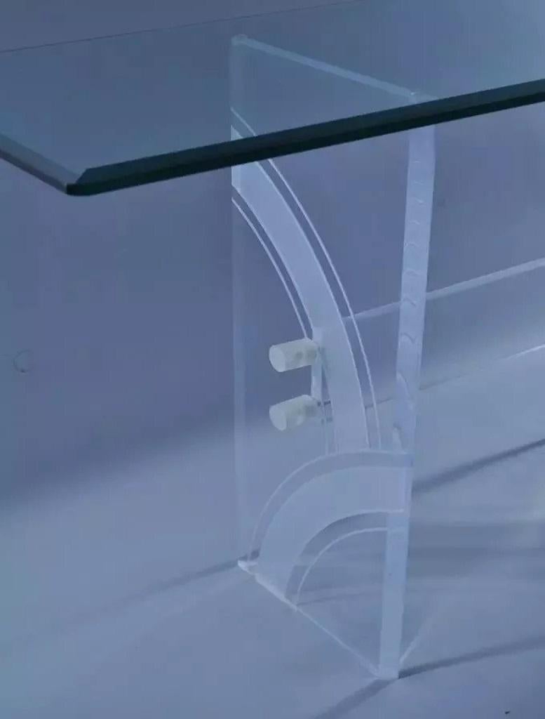 Mid-Century Modern Vintage Mid Century Modern Clear Etched Lucite & Glass Console Hall Sofa Table For Sale
