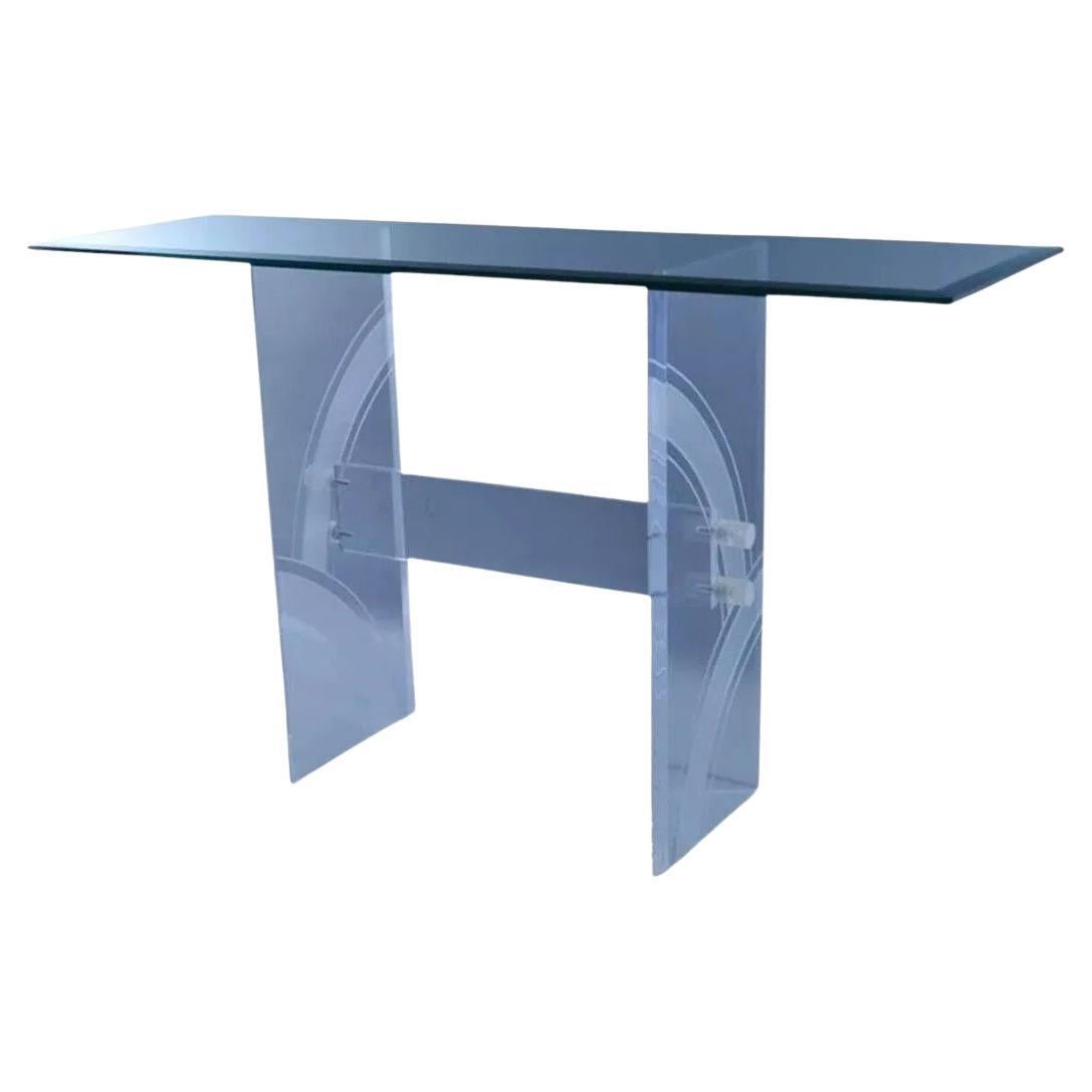 Konsolen-Sofatisch aus klarem, geätztem Lucite und Glas, Mid-Century Modern