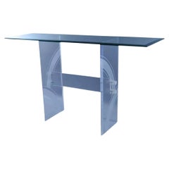Vintage Mid Century Modern Clear Etched Lucite & Glass Console Hall Sofa Table