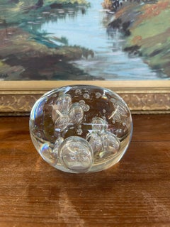 Vintage Mid-Century Modern Clear Glass Paperweight with Controlled Bubbles