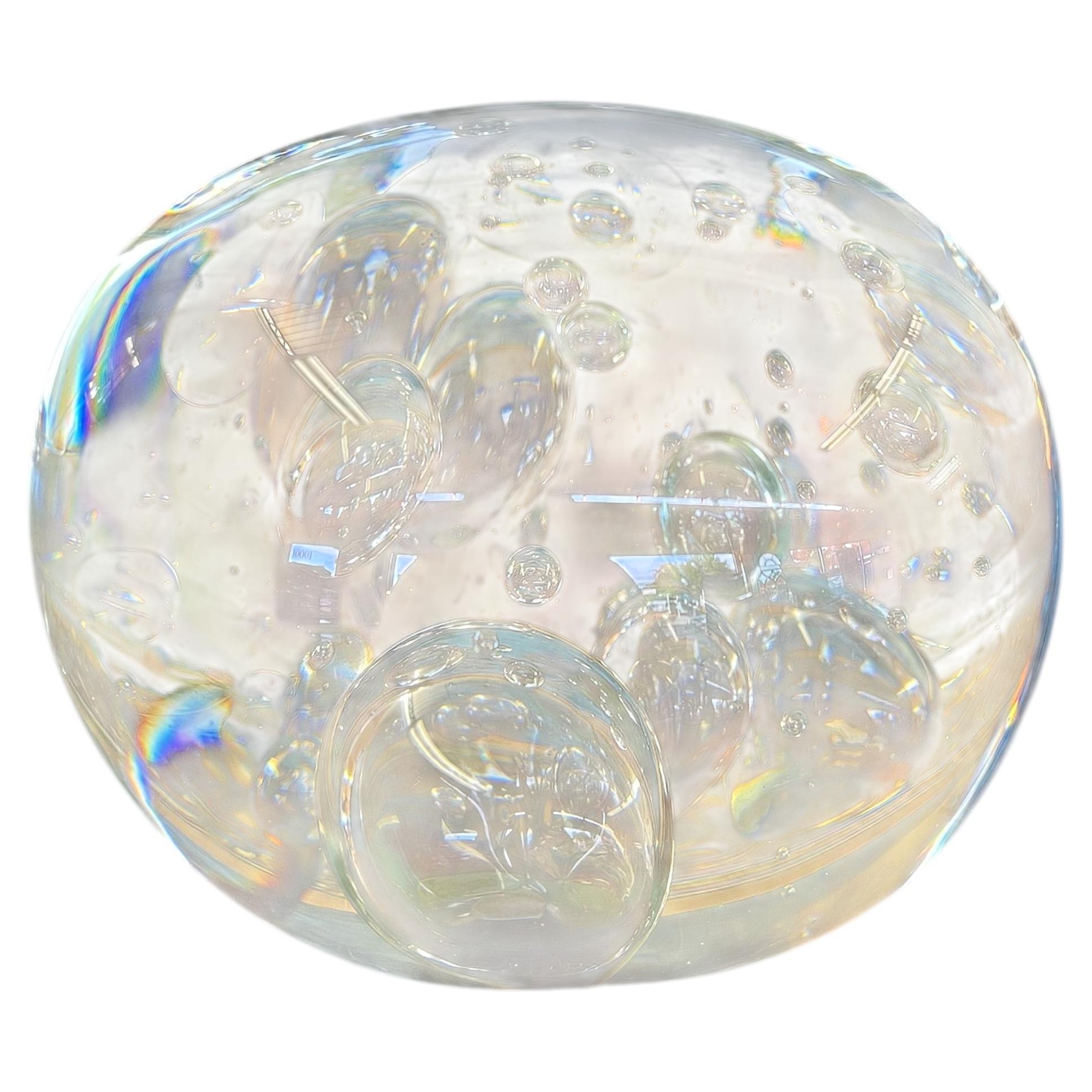 Vintage Mid-Century Modern Clear Glass Paperweight with Controlled Bubbles
