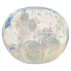 Vintage Mid-Century Modern Clear Glass Paperweight with Controlled Bubbles