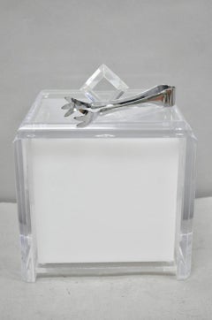 Vintage Mid Century Modern Clear Lucite Acrylic Diamond Handle Ice Bucket