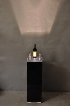 Vintage Mid Century Modern Clear Lucite & Black Acrylic Lighted Pedestal Stand