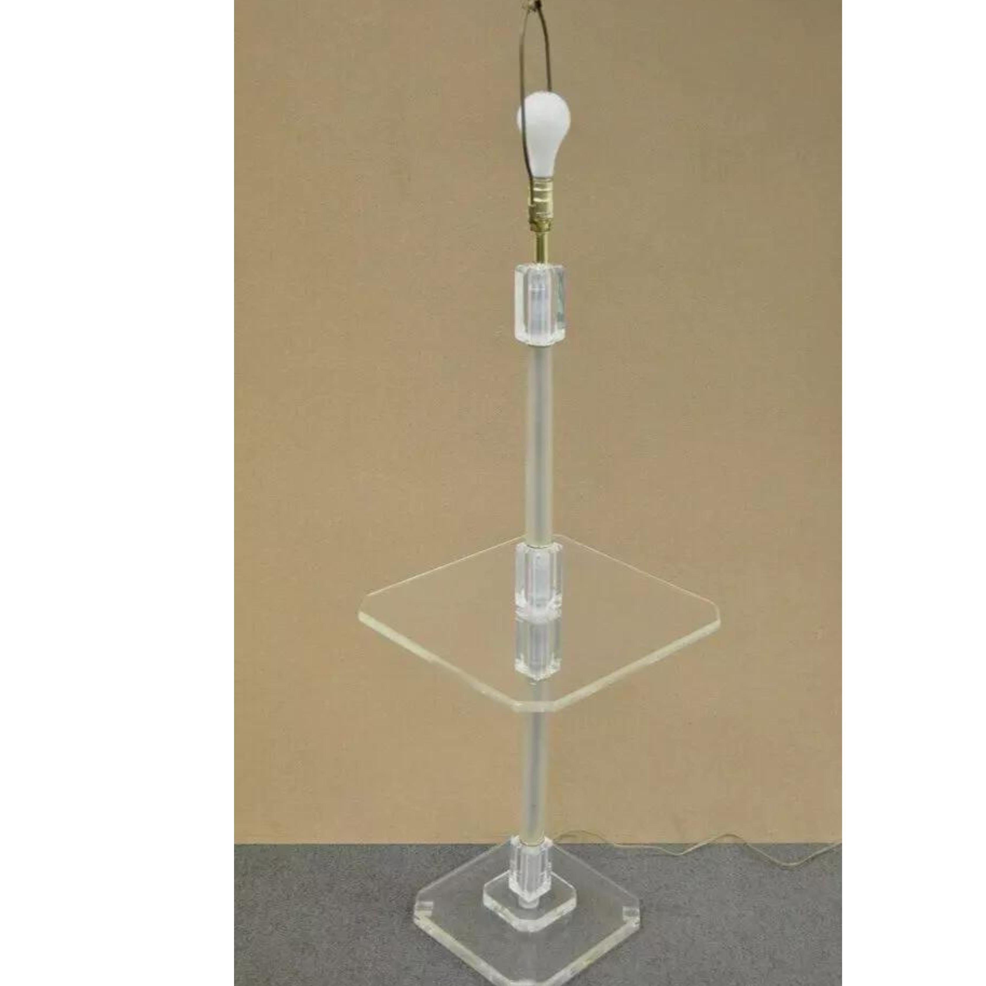 Vintage Mid Century Modern Clear Lucite Occasional Accent Floor Lamp Side Table For Sale 3