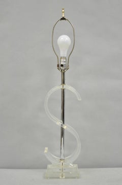 Vintage Mid Century Modern Clear Lucite "S" or "$" Sculptural Table Lamp