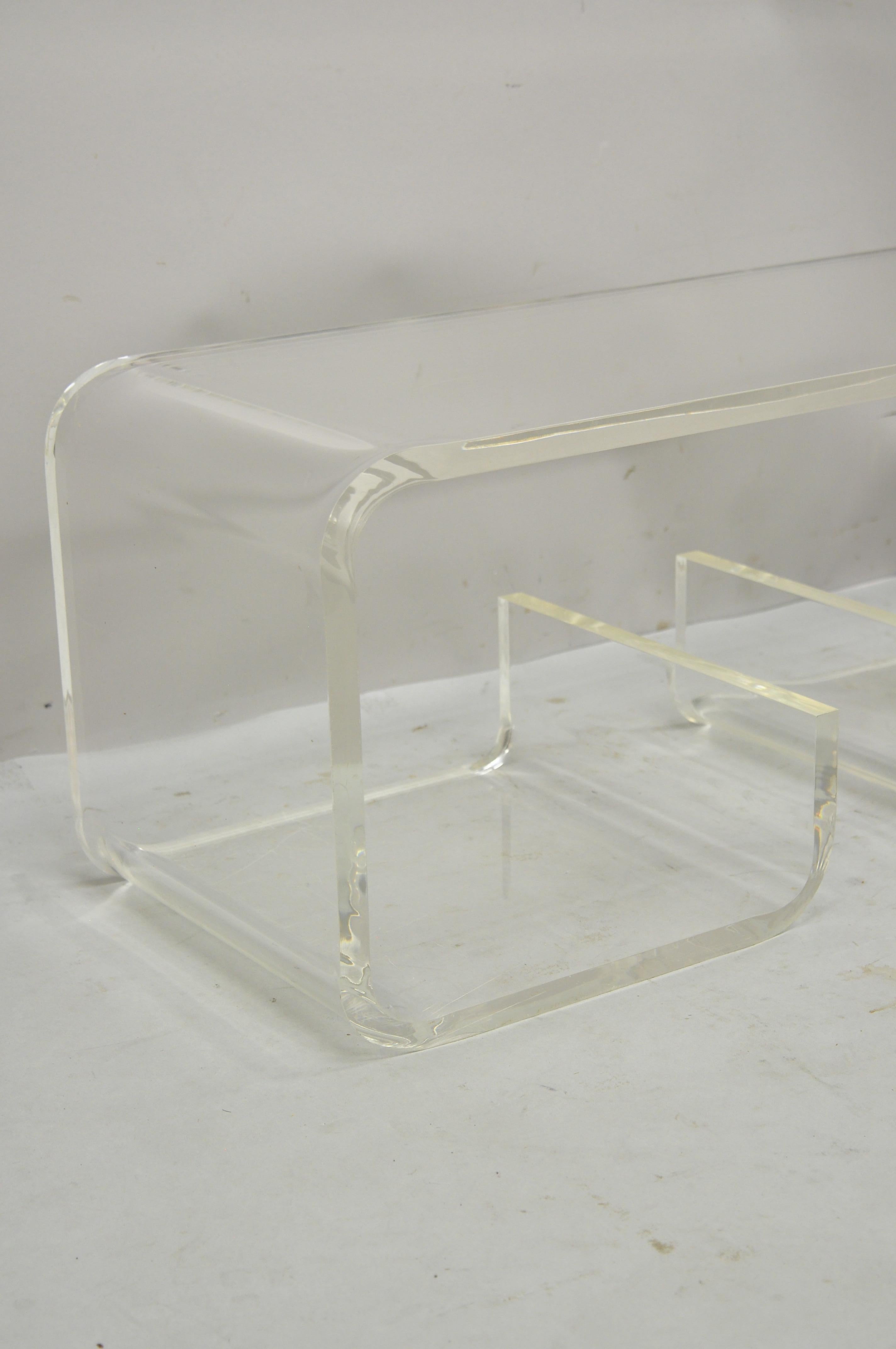 North American Vintage Mid-Century Modern Clear Lucite Scroll Coffee Table Charles Hollis Jones For Sale