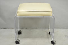 Vintage Mid Century Modern Clear Lucite Waterfall Vanity Bench Stool on Wheels