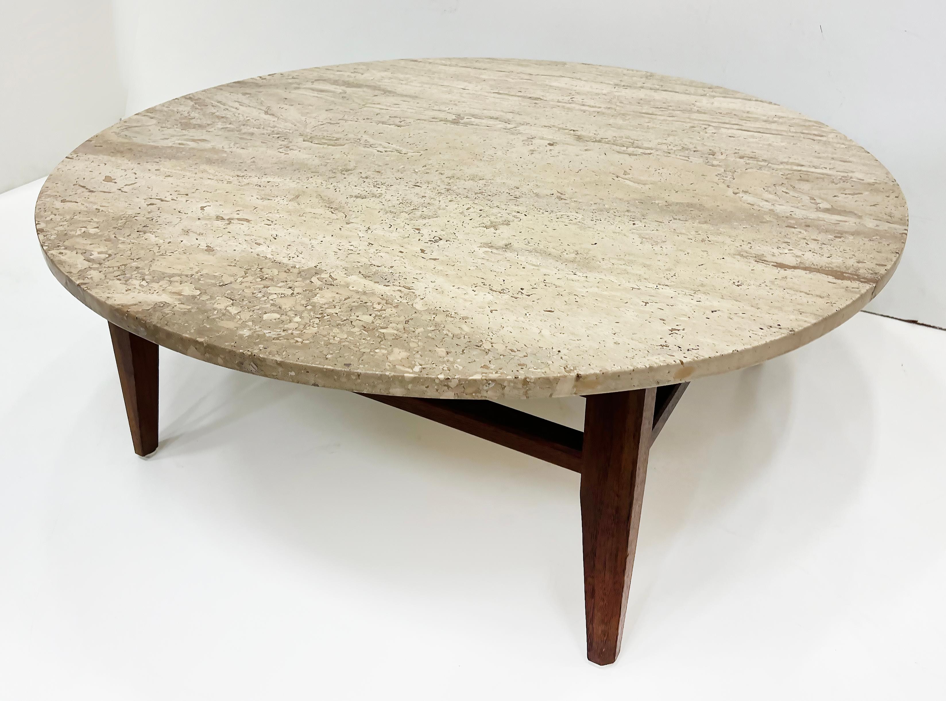 Vintage Mid-century Modern Coffee  Cocktail table, Travertine Top In Good Condition In Miami, FL