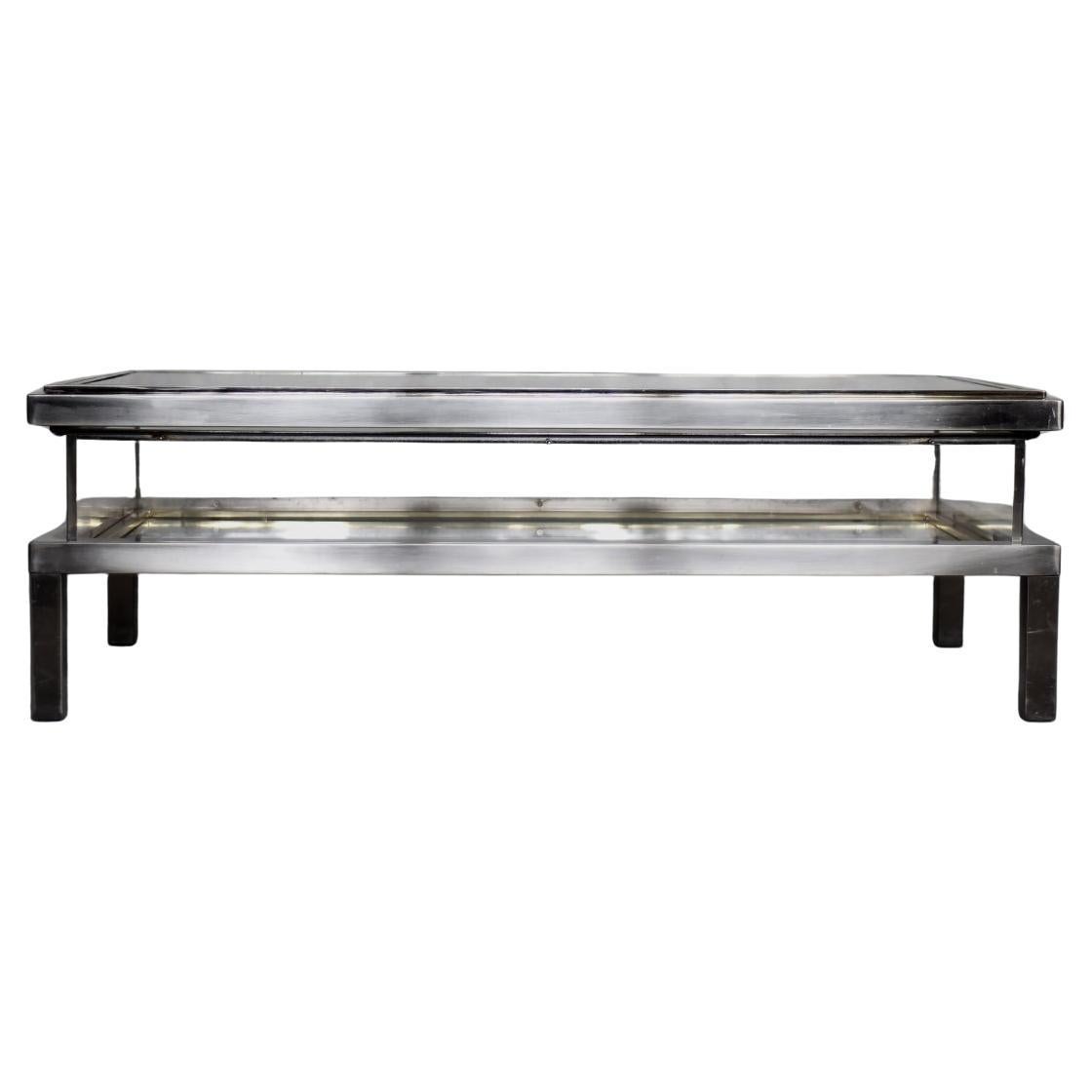 Table basse moderne du milieu du siècle avec étui en verre de la Maison Jansen, 1970