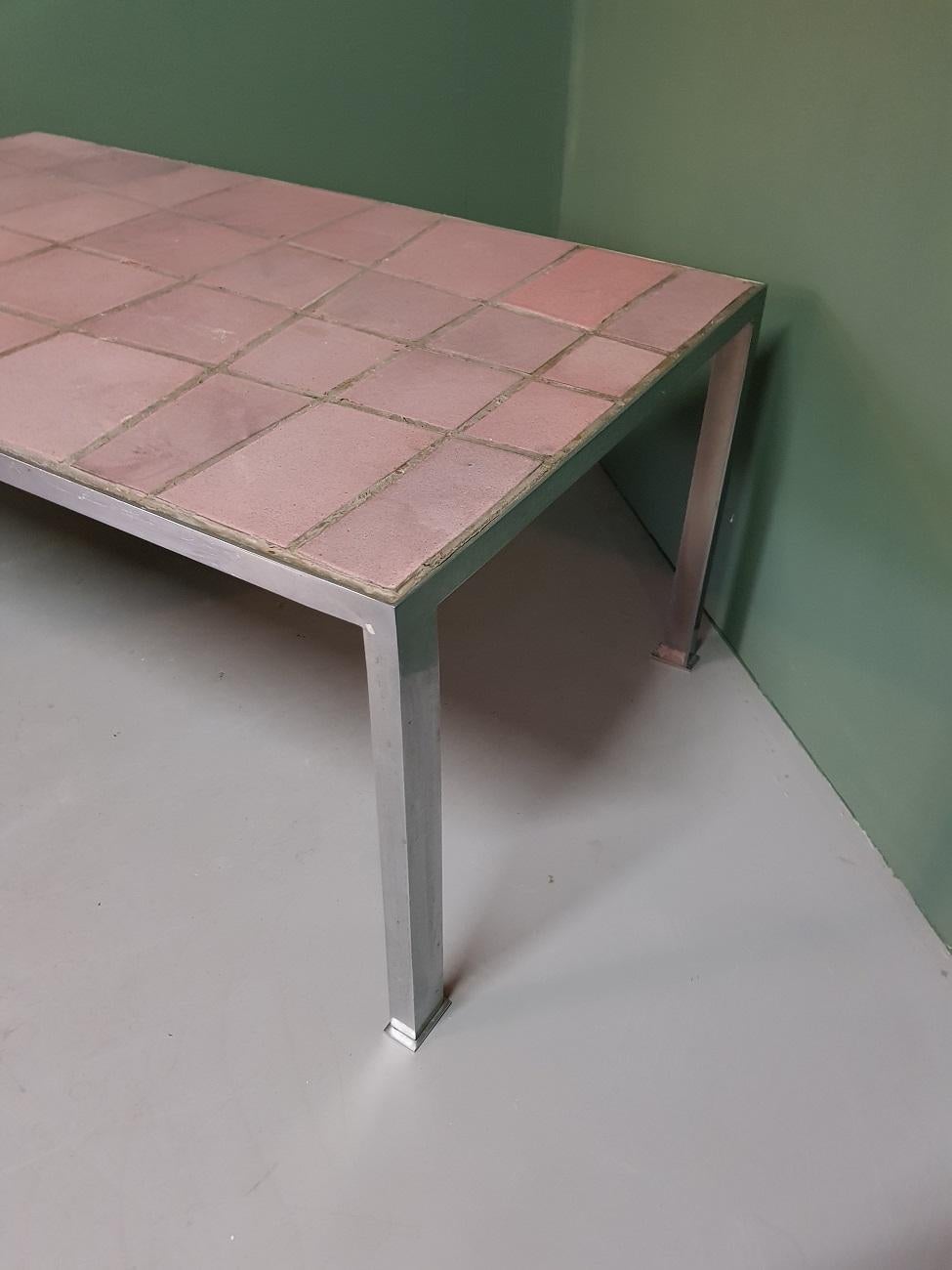 20th Century Vintage Mid-Century Modern Coffee Table with RVS frame and Ceramic Tiles For Sale