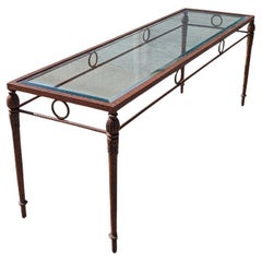 Vintage Mid Century Modern Console Table with Glass Top and Metal Frame