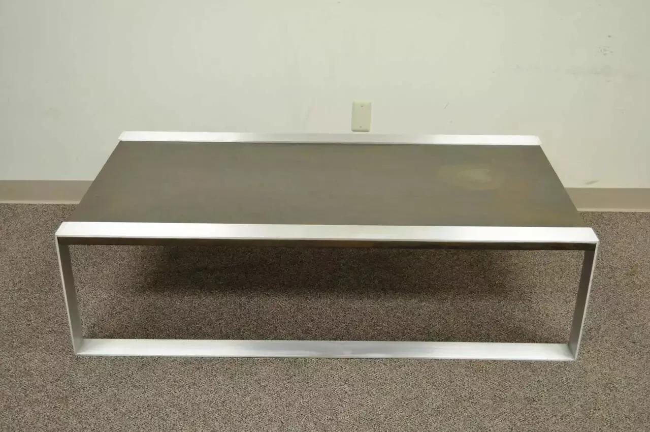 Vintage Mid Century Modern Copper and Brushed Steel Coffee Table For Sale 4