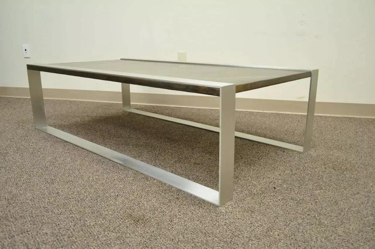 Vintage Mid Century Modern Copper and Brushed Steel Coffee Table In Good Condition For Sale In Philadelphia, PA