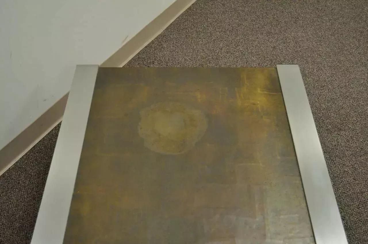 20th Century Vintage Mid Century Modern Copper and Brushed Steel Coffee Table For Sale