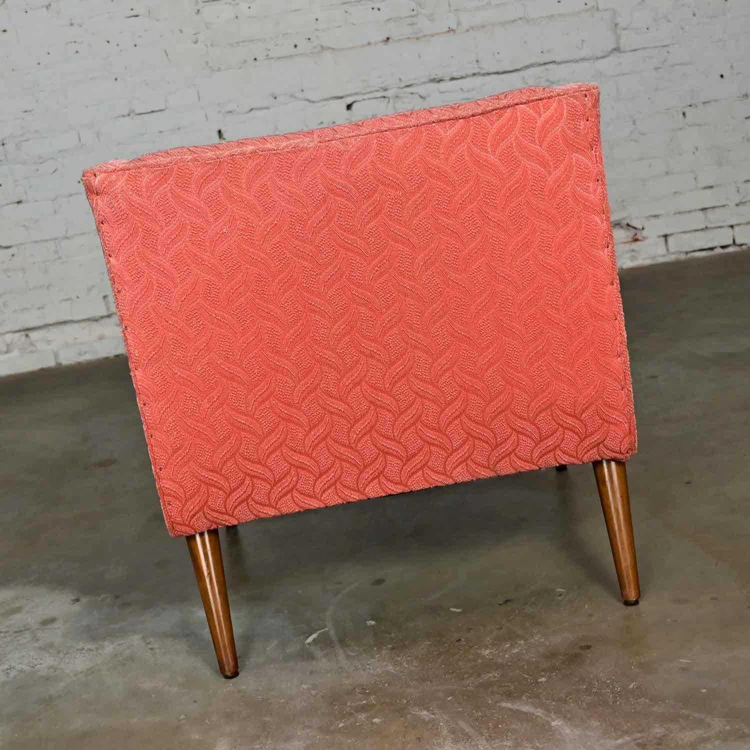 Vintage Mid-Century Modern Coral Frieze Upholstered Modified Slipper Chair For Sale 2
