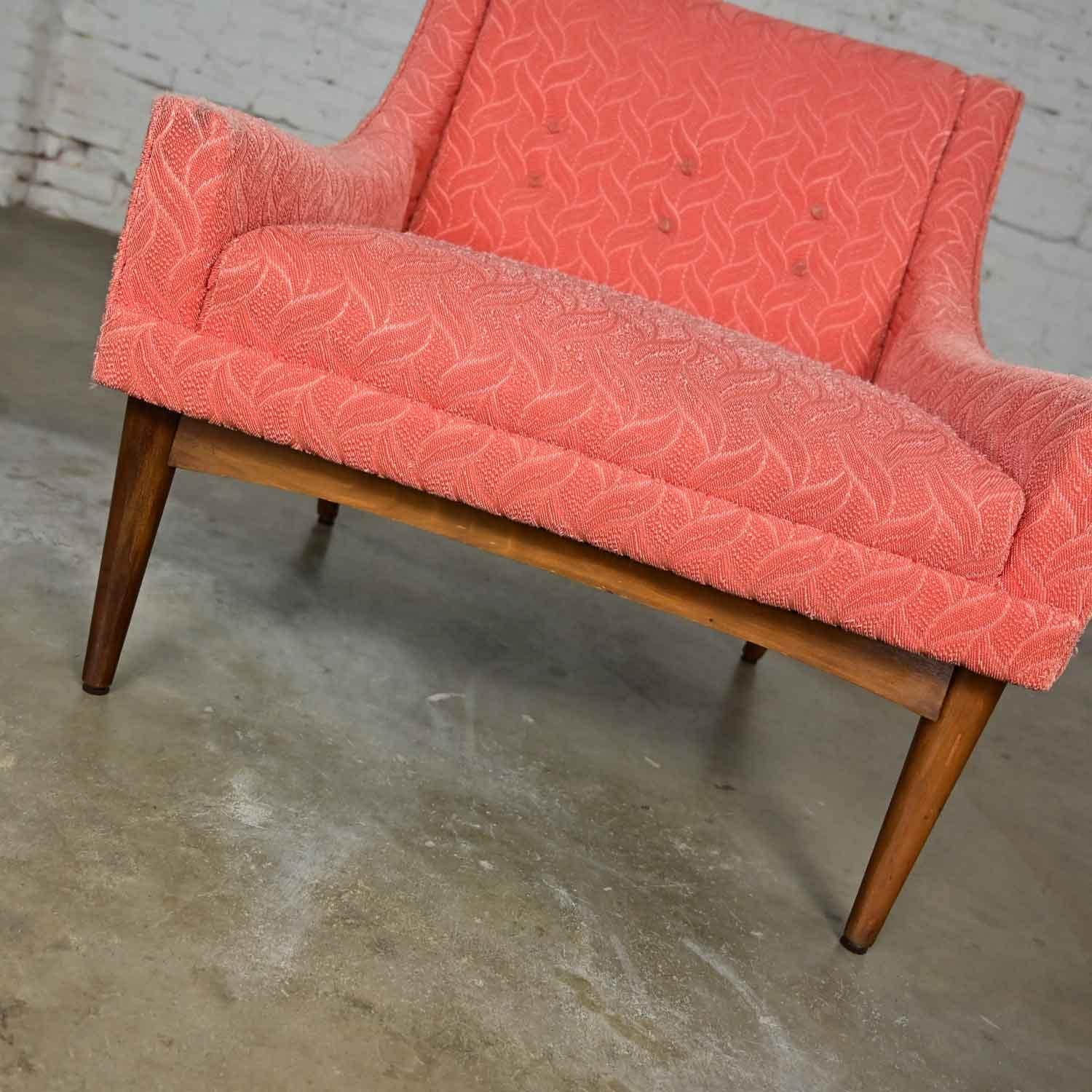Vintage Mid-Century Modern Coral Frieze Upholstered Modified Slipper Chair For Sale 3