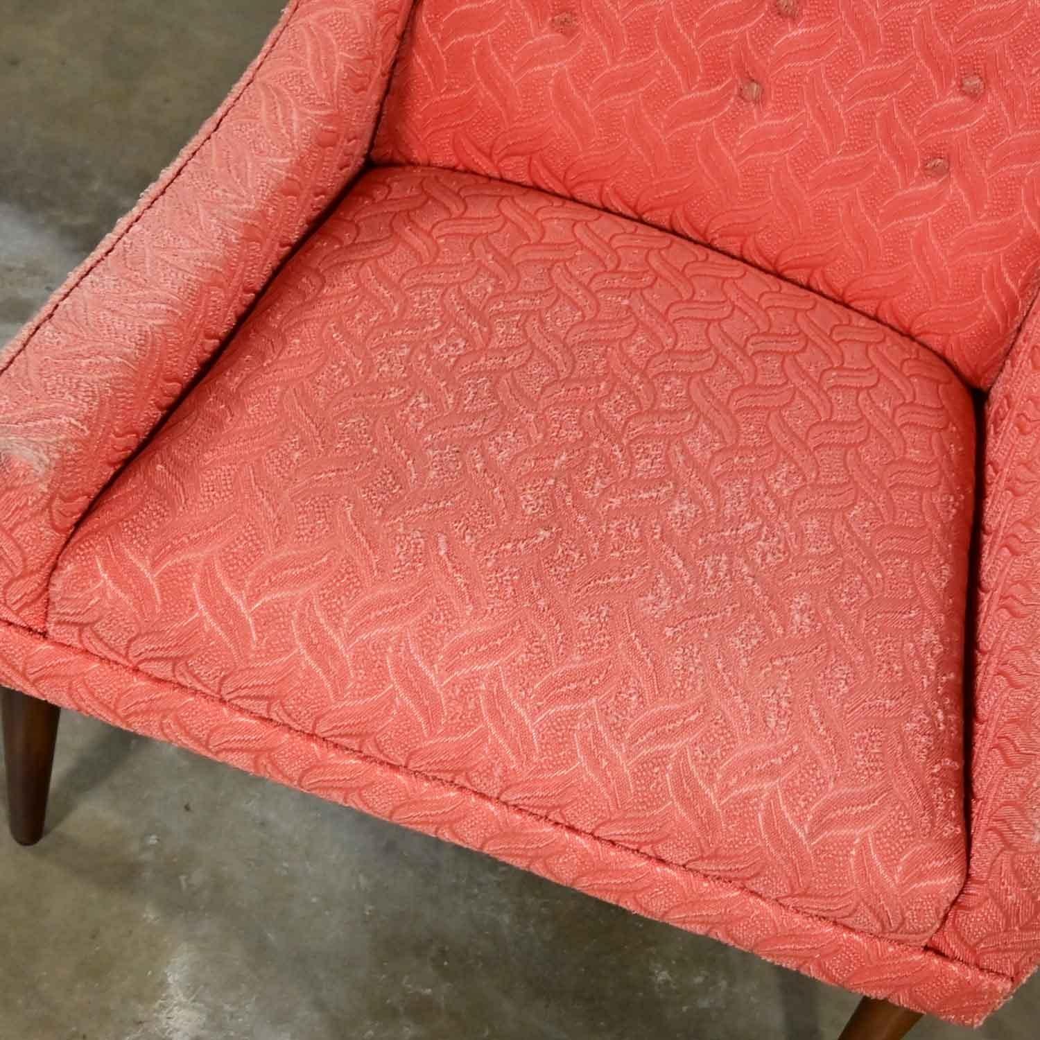 Vintage Mid-Century Modern Coral Frieze Upholstered Modified Slipper Chair For Sale 4