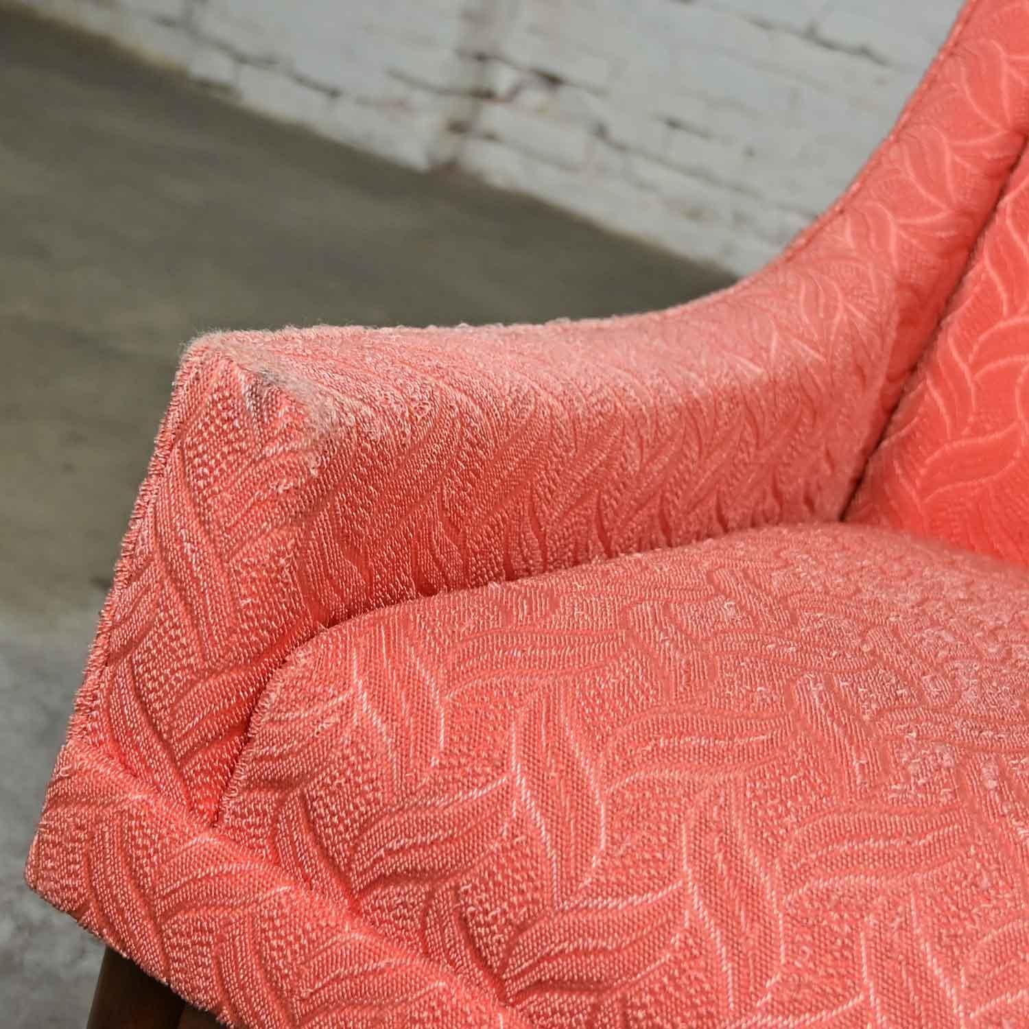 Vintage Mid-Century Modern Coral Frieze Upholstered Modified Slipper Chair For Sale 5