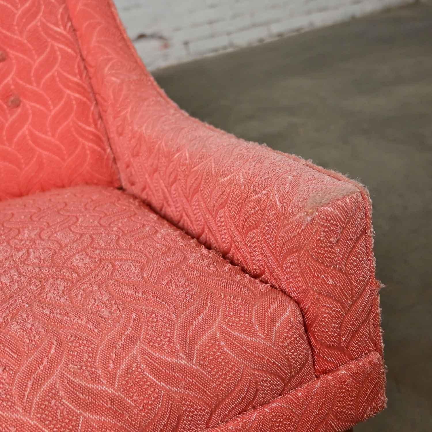 Vintage Mid-Century Modern Coral Frieze Upholstered Modified Slipper Chair For Sale 6