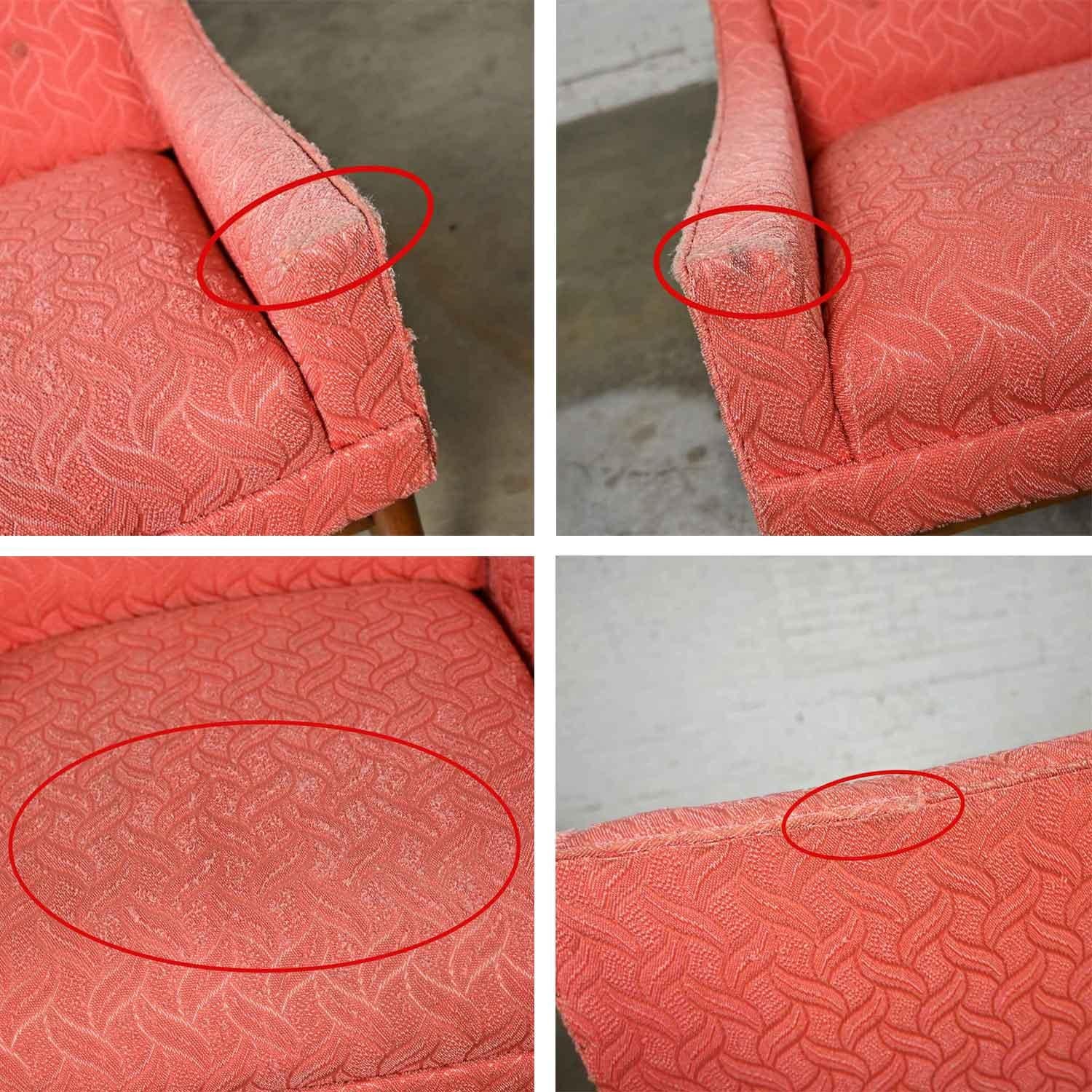 Vintage Mid-Century Modern Coral Frieze Upholstered Modified Slipper Chair For Sale 7