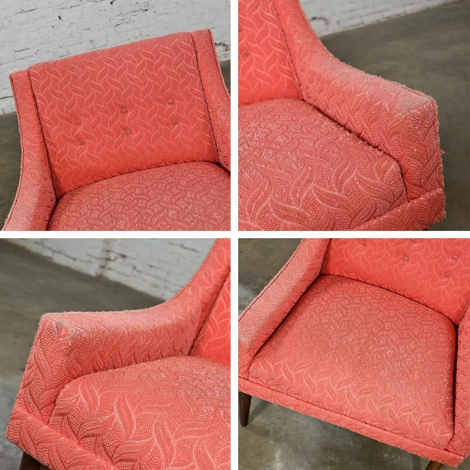 Vintage Mid-Century Modern Coral Frieze Upholstered Modified Slipper Chair For Sale 8