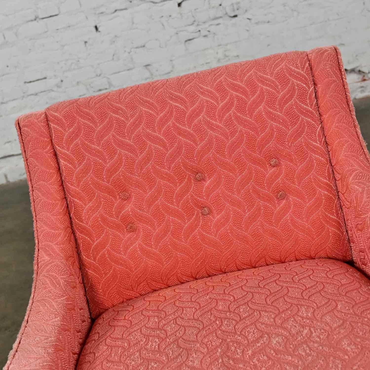 Vintage Mid-Century Modern Coral Frieze Upholstered Modified Slipper Chair For Sale 9