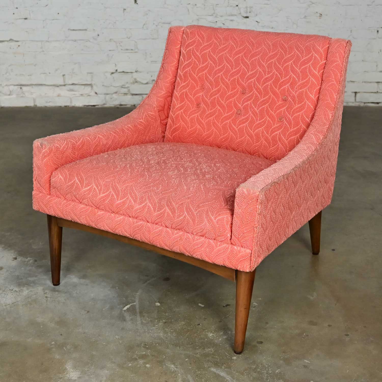 Vintage Mid-Century Modern Coral Frieze Upholstered Modified Slipper Chair For Sale 10