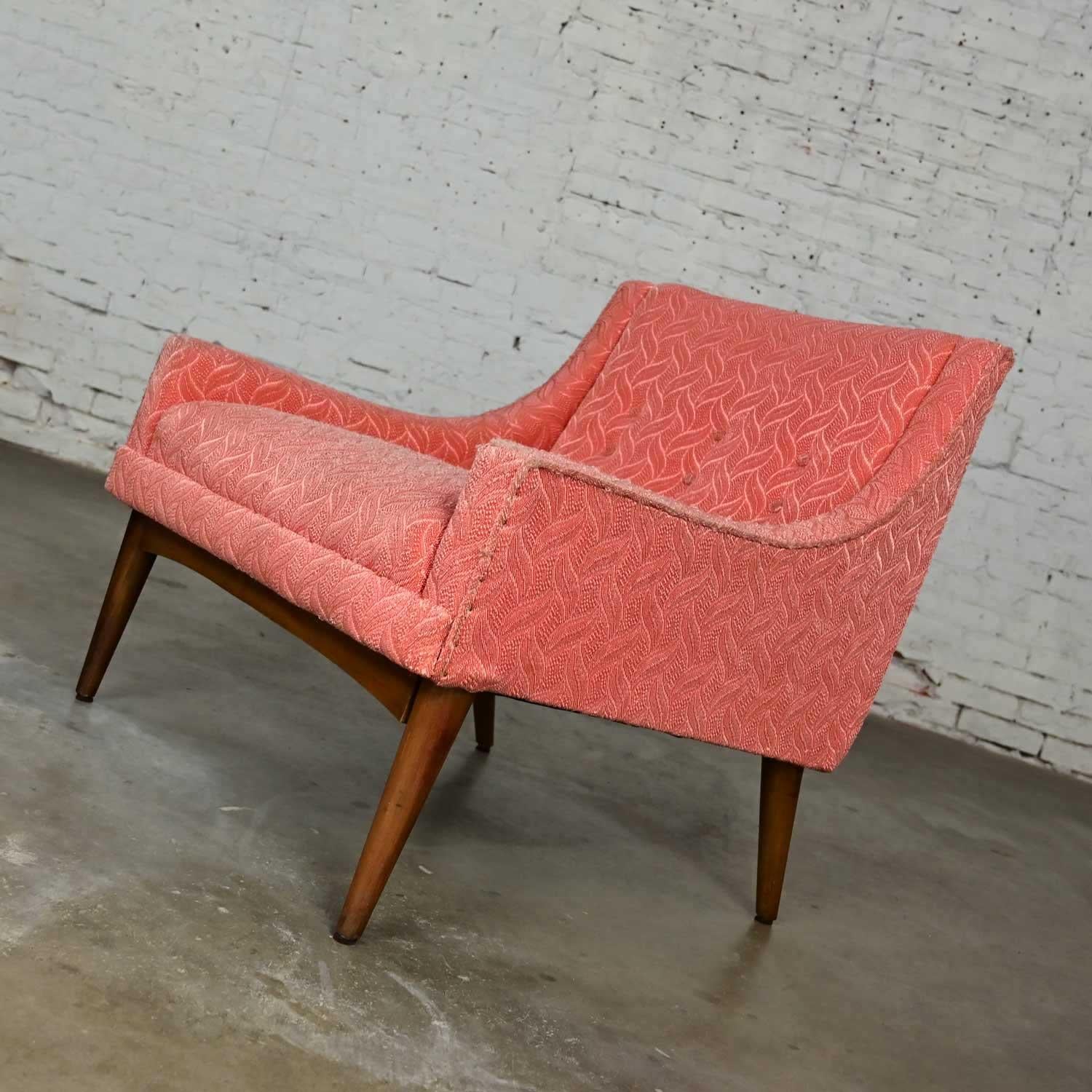 American Vintage Mid-Century Modern Coral Frieze Upholstered Modified Slipper Chair For Sale
