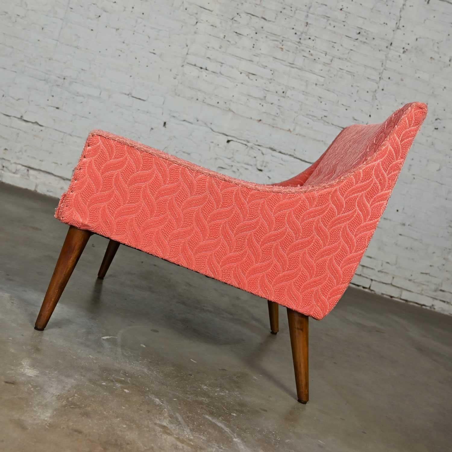 20th Century Vintage Mid-Century Modern Coral Frieze Upholstered Modified Slipper Chair For Sale