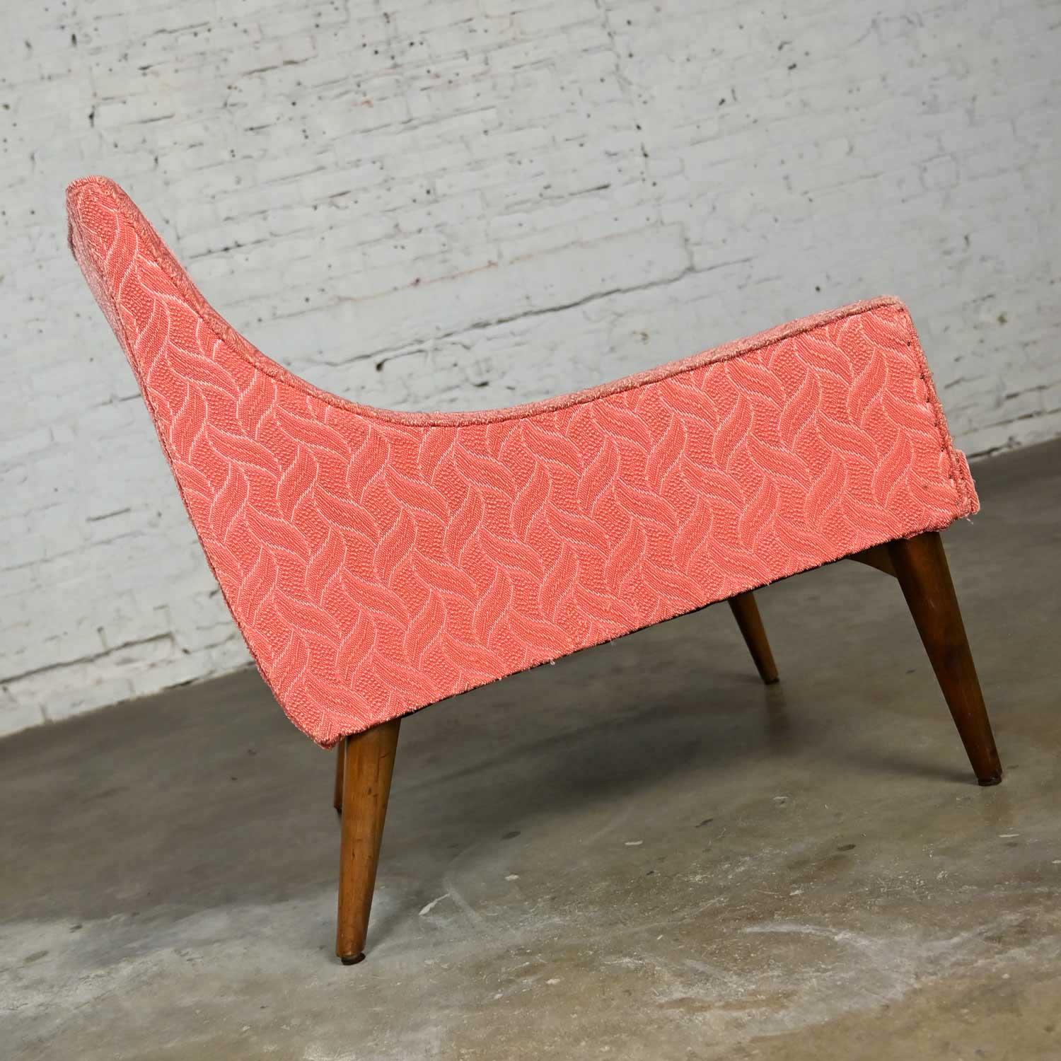 Fabric Vintage Mid-Century Modern Coral Frieze Upholstered Modified Slipper Chair For Sale