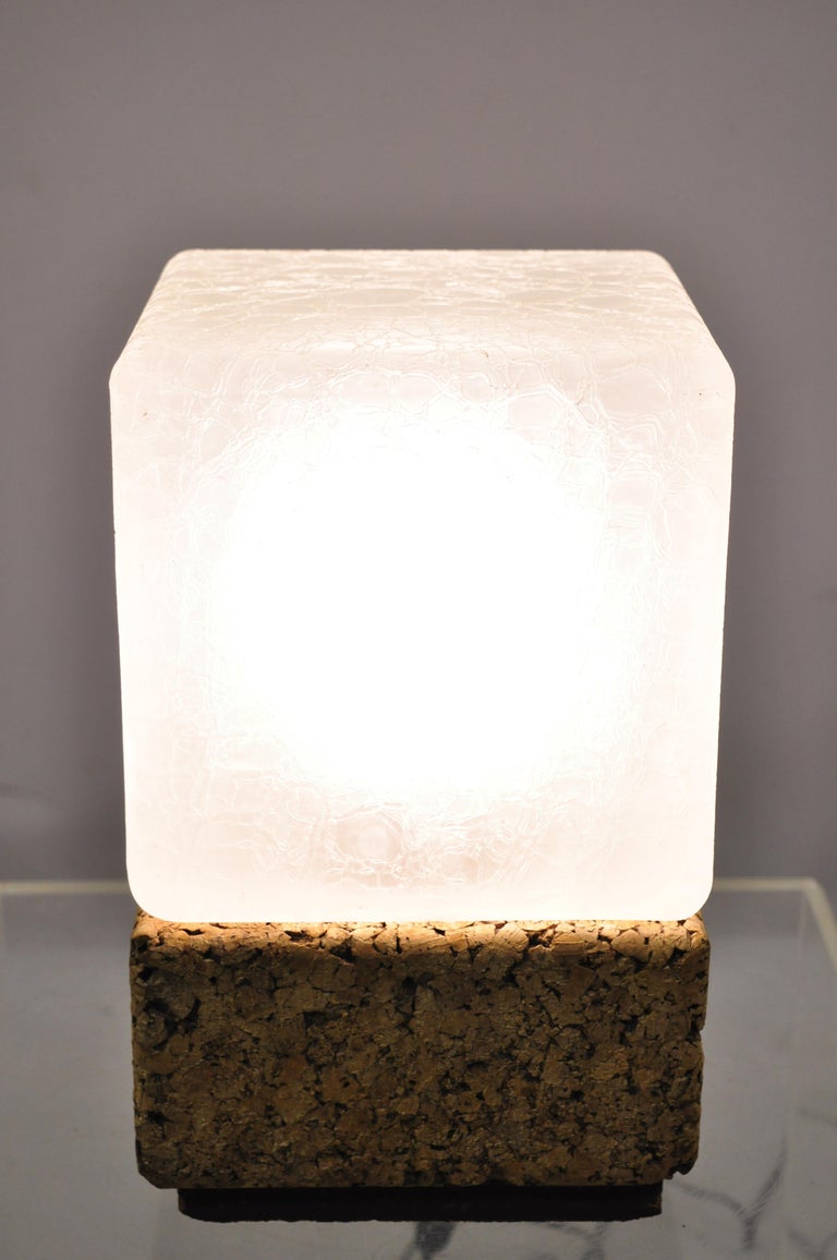 Vintage Mid Century Modern Cork Crackled Glass Ice Cube Table Lamp
