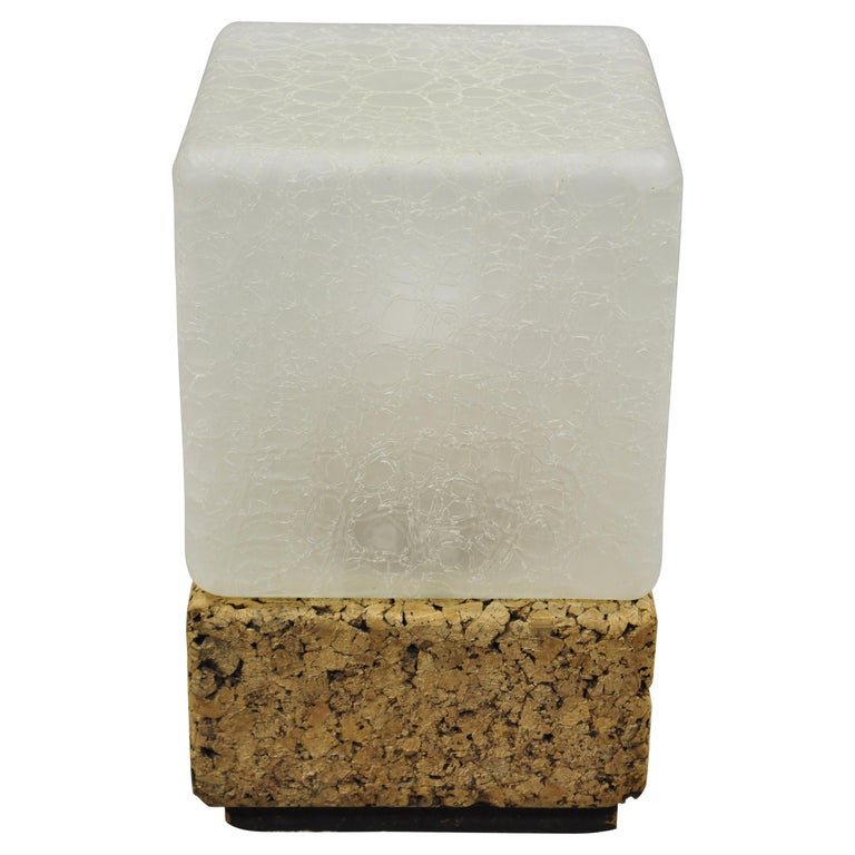 Vintage MidCentury Modern Cork Crackled Glass Ice Cube Table Lamp at
