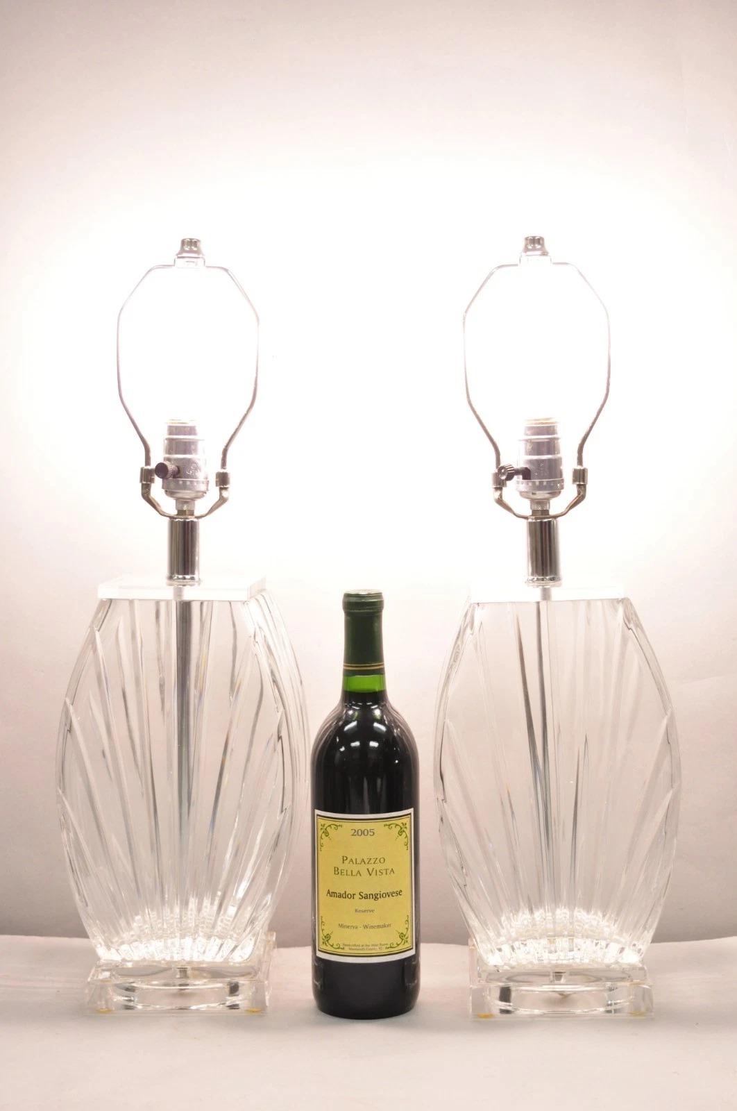 Paire de lampes de table Vintage Mid Century Modern Crysal Glass & Acrylic 