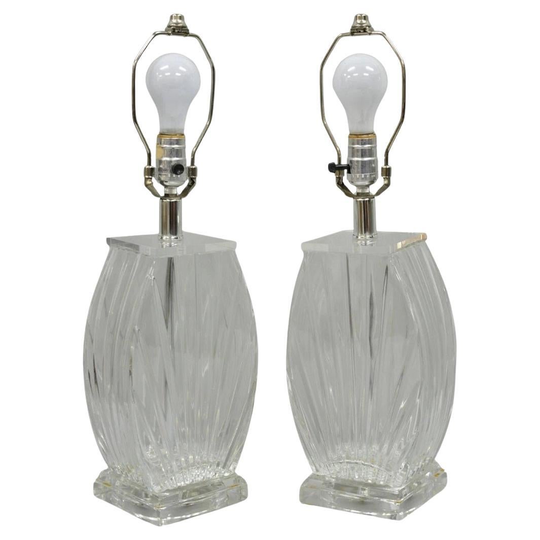 Lampade da tavolo "Fan" in vetro Crysal e acrilico, vintage, metà del secolo scorso - una coppia