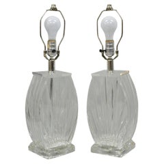 Vintage Mid Century Modern Crysal Glass & Acrylic "Fan" Table Lamps - a Pair